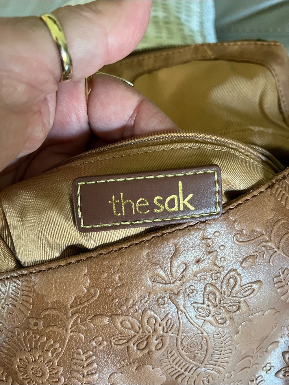 The Sak Silverlake Leather Flap Crossbody Tobacco Floral Embossed Bag - Picture 7 of 10
